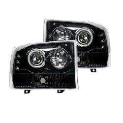 RECON-264192BK-Ford-Superduty-99-04-F250_F350_F450_F550-Clear-Smoked-Headlights-Projector